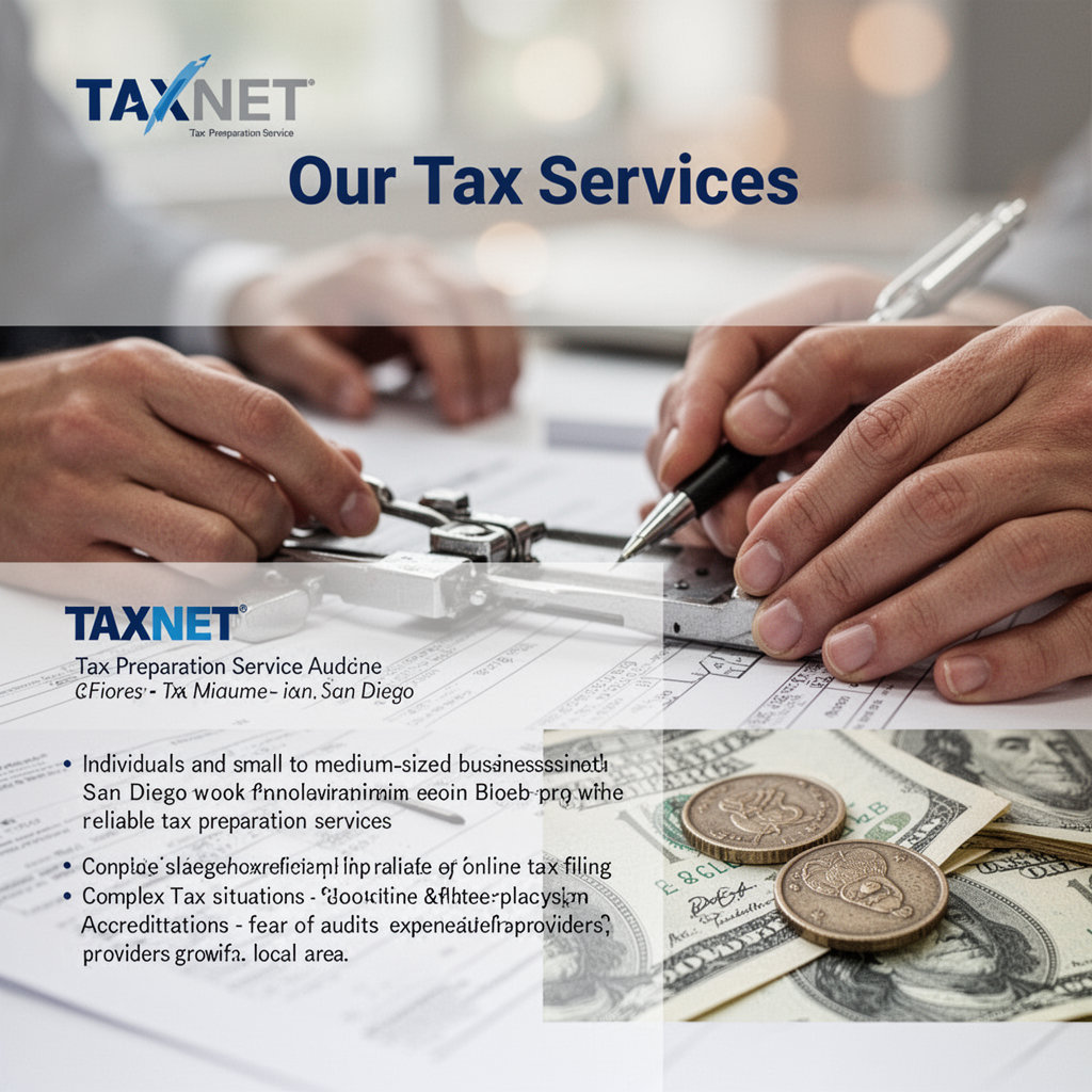 TAXNET expert reviewing tax documents with a client in San Diego, showcasing professional tax preparation services